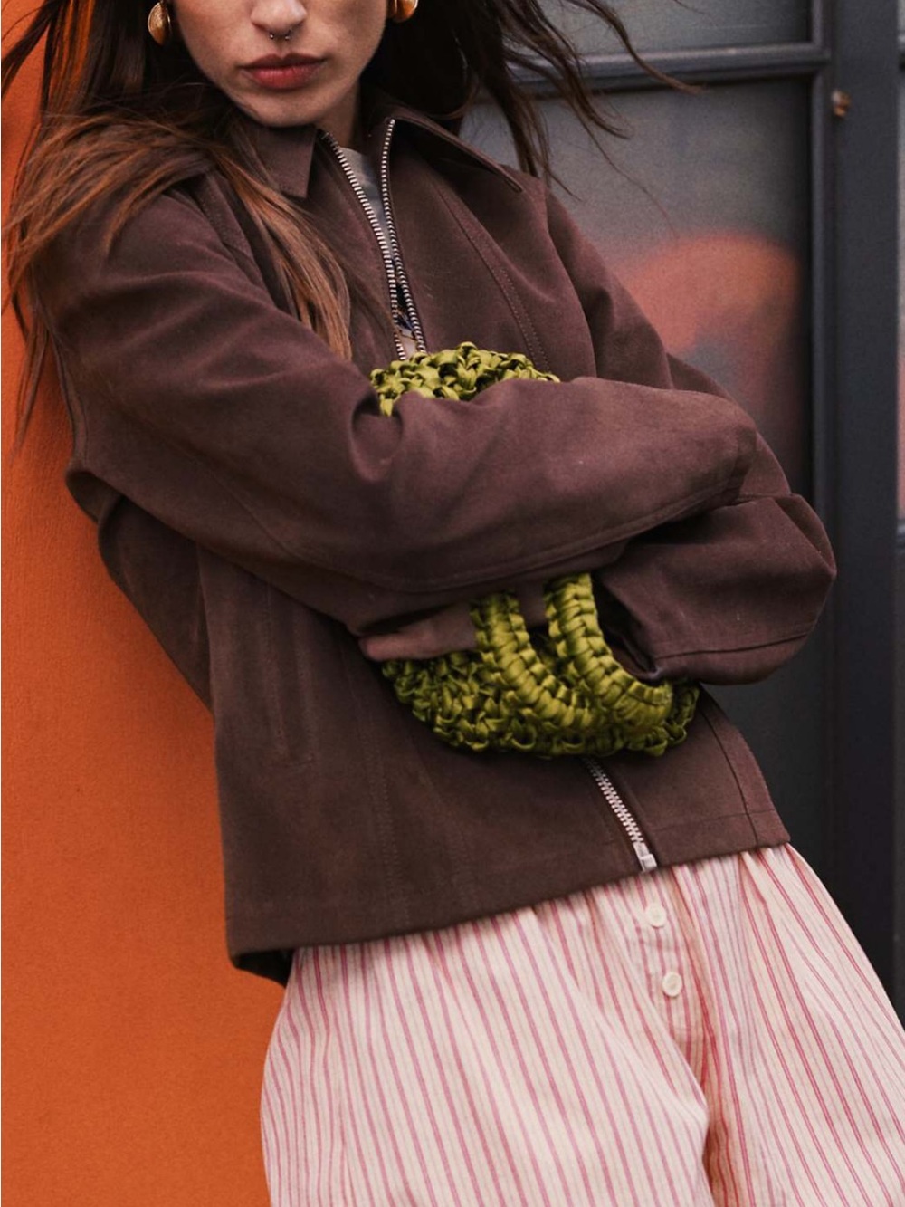 Topshop Brown Zip-Front suede Jacket